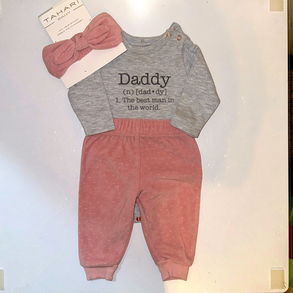 Tahari Baby 3PC Bodysuit, Pant, and Headband